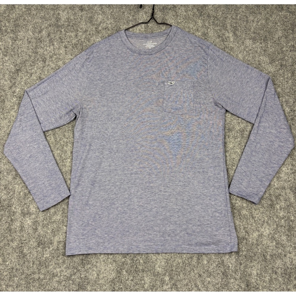 Vineyard Vines Edgartown Mens XL Blue Micro Stripe Long Sleeve Pocket T-Shirt